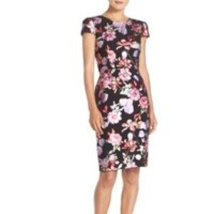 Betsey Johnson Floral Scuba Sheath Short Sleeve Multicolor Dress P2598